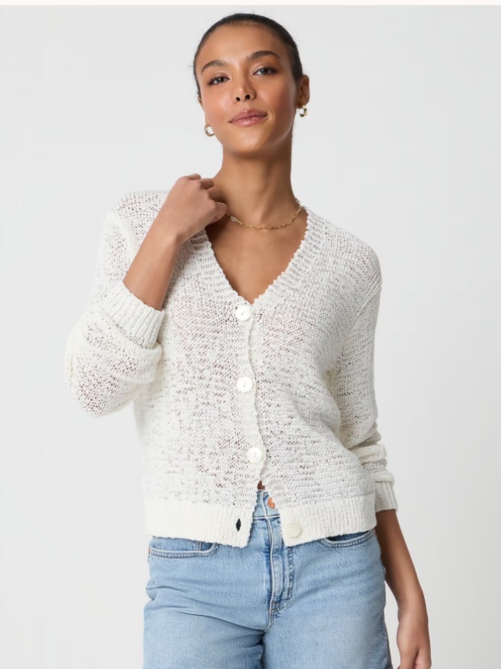J. Crew Factory Tape Yarn Cardigan in Ivory Cream